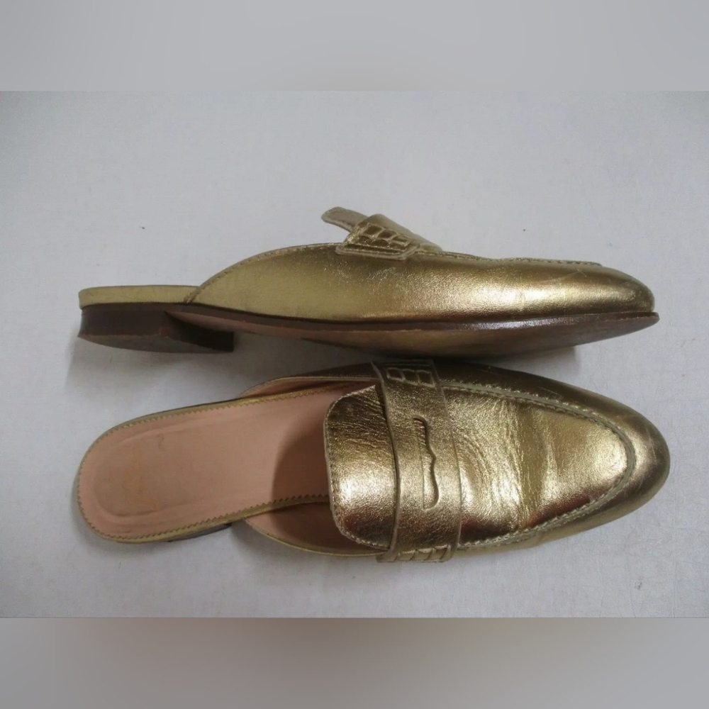 J Crew Designer Gold Loafers Mules slip on slide Flats on Size 10 - Picture 2 of 6